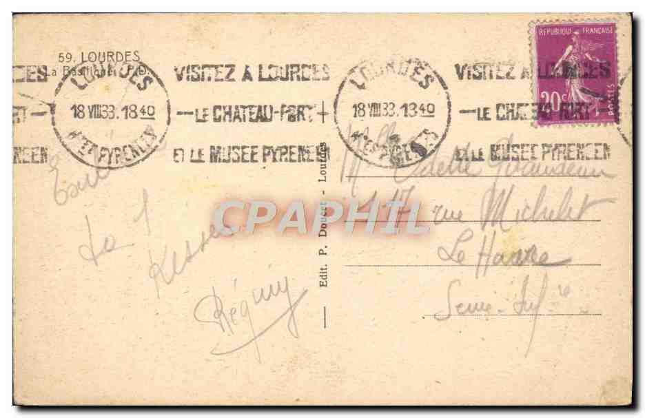 CPA Lourdes La basilique  — Verso
