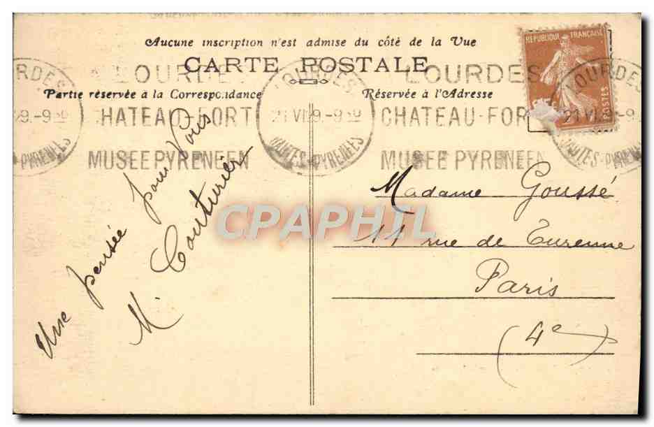 CPA Lourdes Le Gave Et La Basilique — Verso