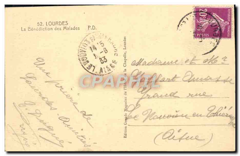 CPA Lourdes La Benediction Des Malades — Verso