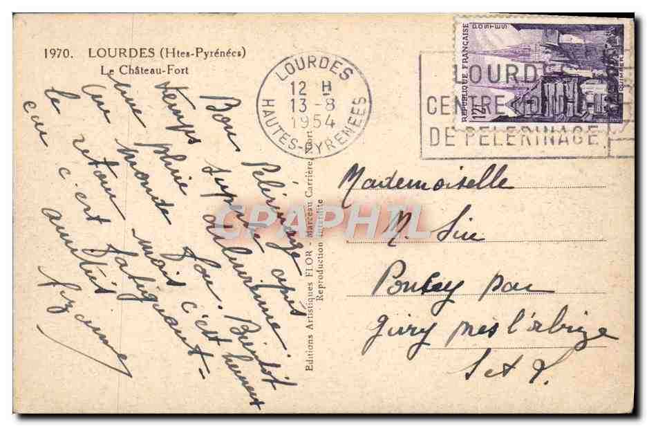 CPA Lourdes Le chateau fort — Verso