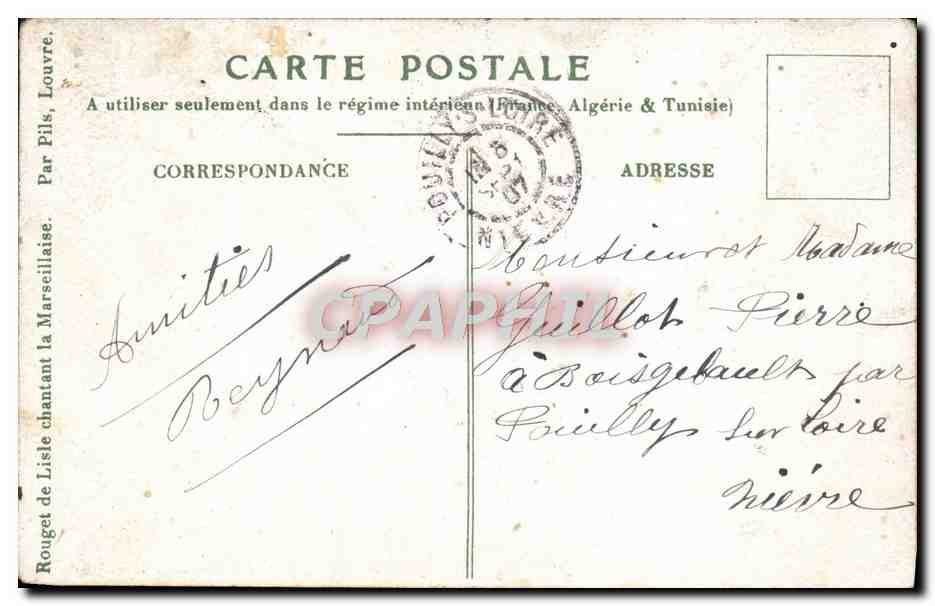 CPA Rouget de l'Isle chantant la Marseillaise par Fils Louvre — Verso