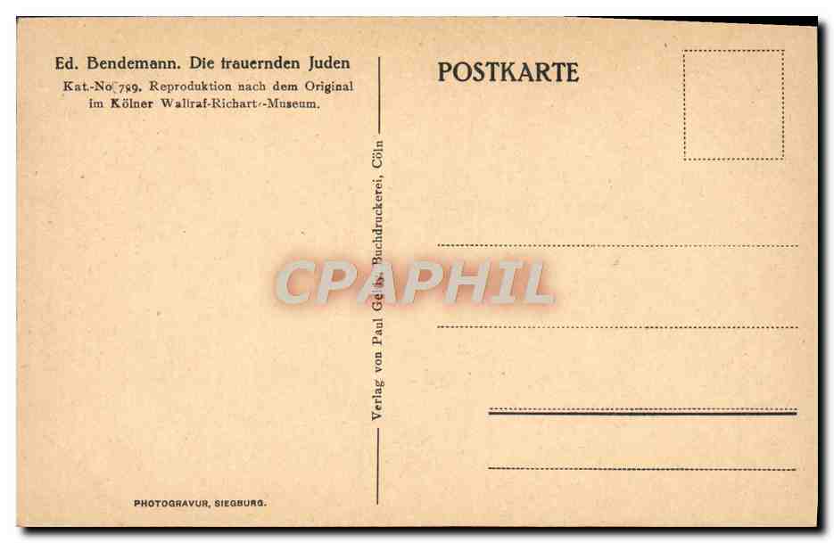 CPA Ed Bendemann Die Trauernden Juden Juif Judaica — Verso