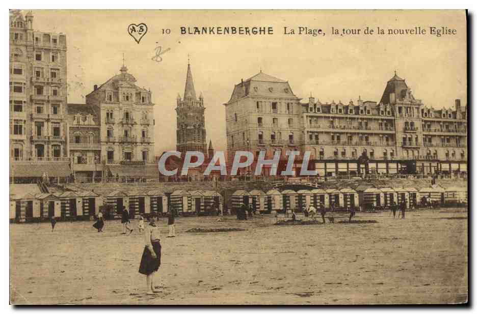 CPA Blankenberghe La plage La tour de la nouvelle eglise 