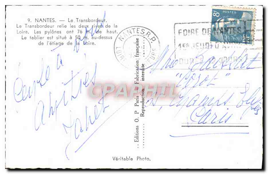 CPM Nantes Le transbordeur  — Verso