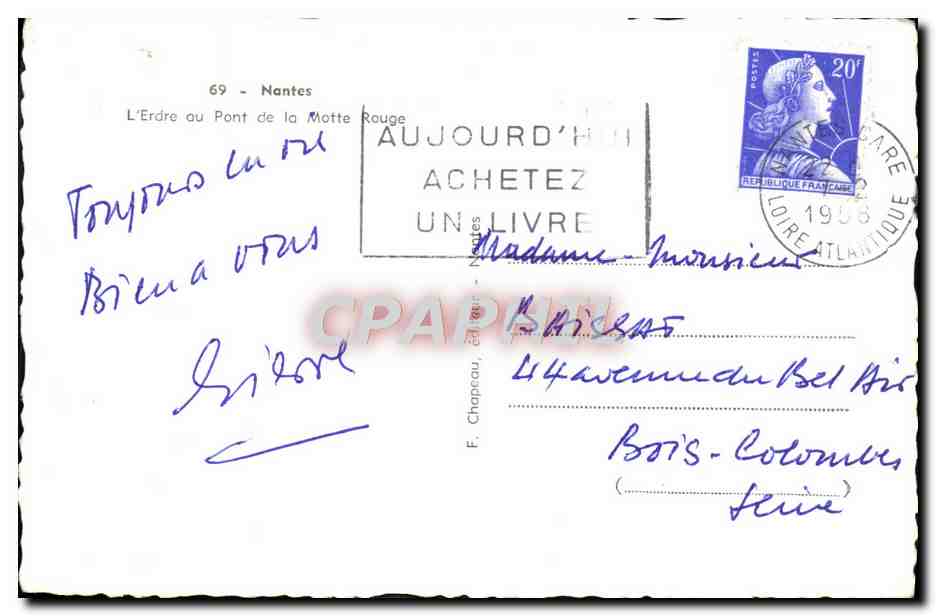 CPM Nantes L'Erdre au pont de la Motte Rouge — Back