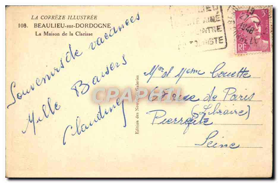 CPA Beaulieu Sur Dordogne La Maison de la Clarisse — Rückseite