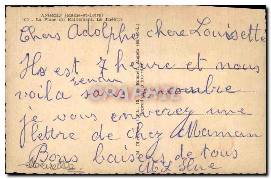 CPA Angers La Place du Ralliement Le theatre Tramway  — Rückseite