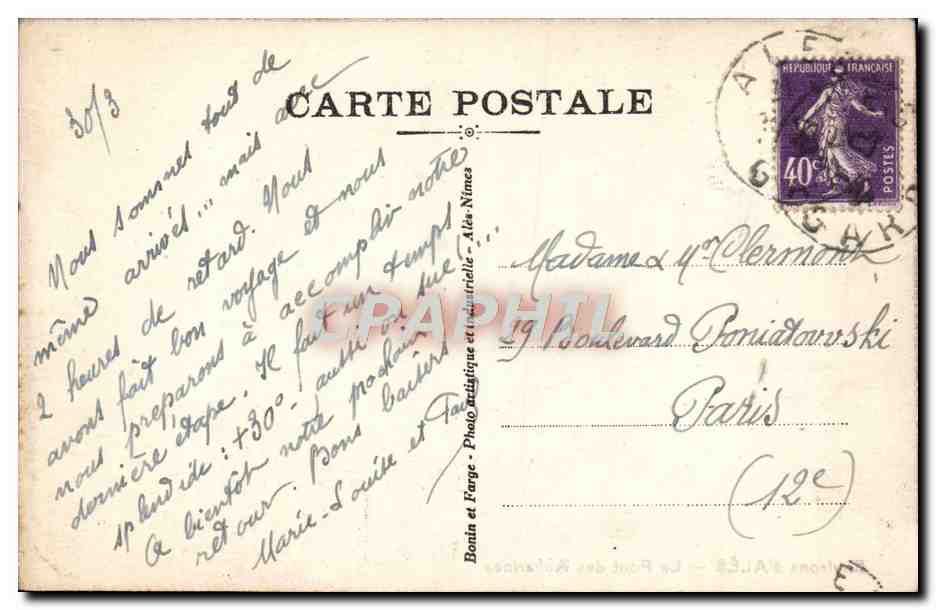 CPA Environs d'Ales Le Pont des Abbarines — Rückseite