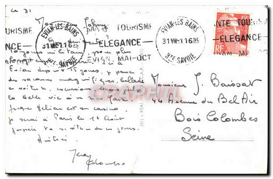 CPA Evian les Bains et le dent d'Oche  — Verso