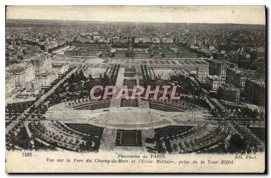 CPA Panorama de Paris Vue Sur le Parc du Champ de Mars et l'Ecole militaire prise de la Tour Eiffel