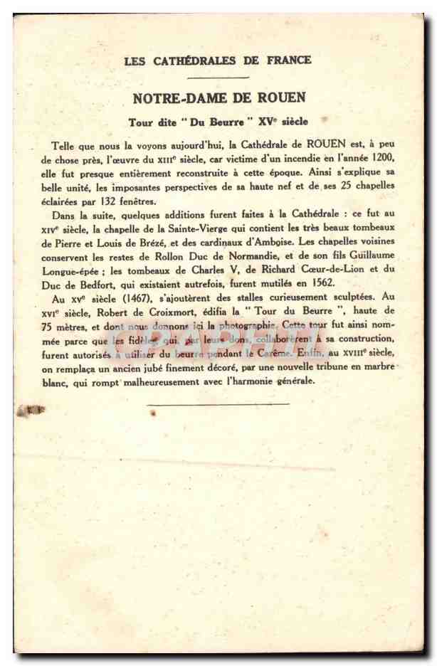 CPA Rouen Cathedrale Notre Dame  — Verso