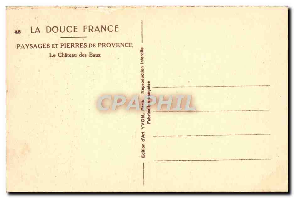 Le Château des Baux — Provence — Édition d'Art YVON — Verso