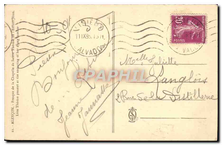 CPA La Petite Therese Assiste a L'Extreme Onction de sa mere  — Rückseite