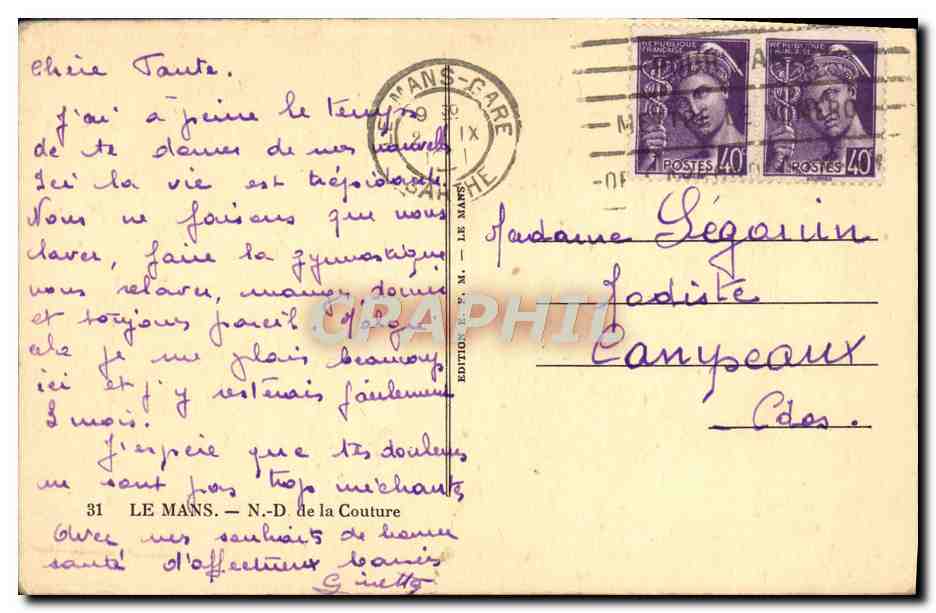 CPA Le Mans Notre Dame de la Couture — Rückseite