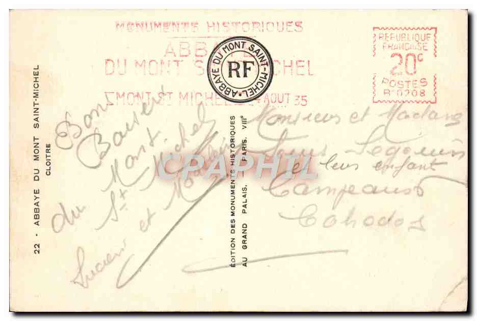 CPA Abbaye Du Mont Saint Michel Cloitre — Verso