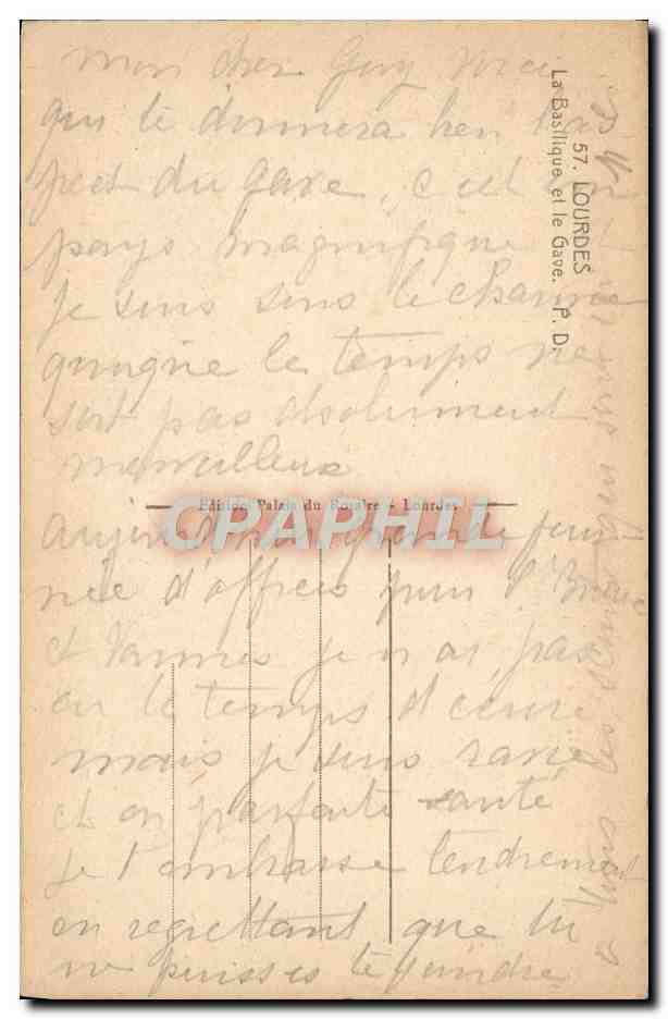 CPA Lourdes La Basilique et le Gave — Verso