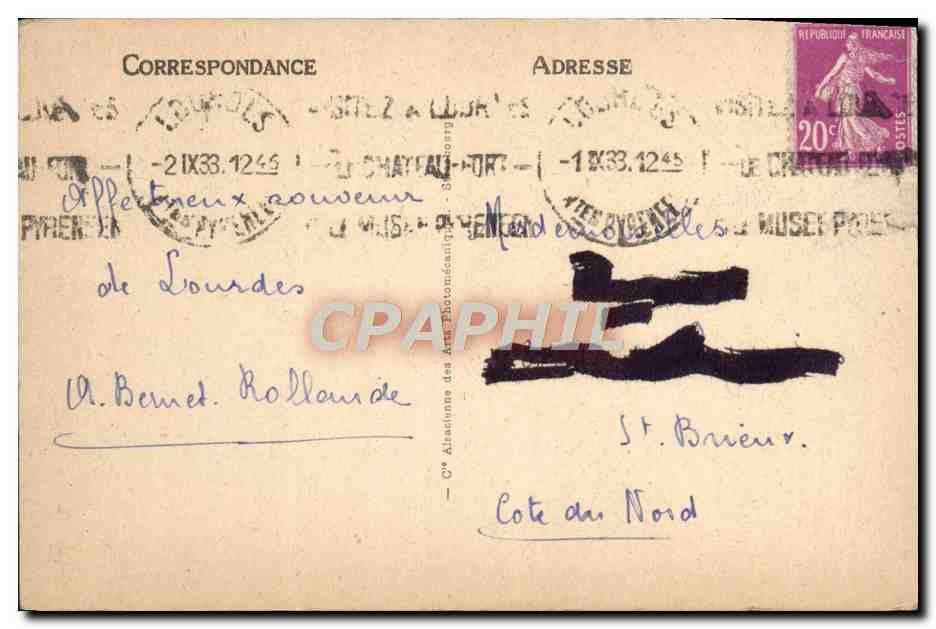 CPA Lourdes La Grotte — Verso