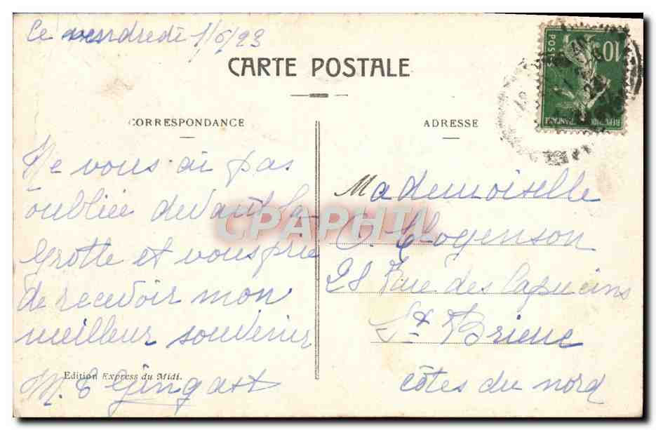 Lourdes — Vue générale et la Basilique. — Édition Express du Midi, n° 101 — Verso