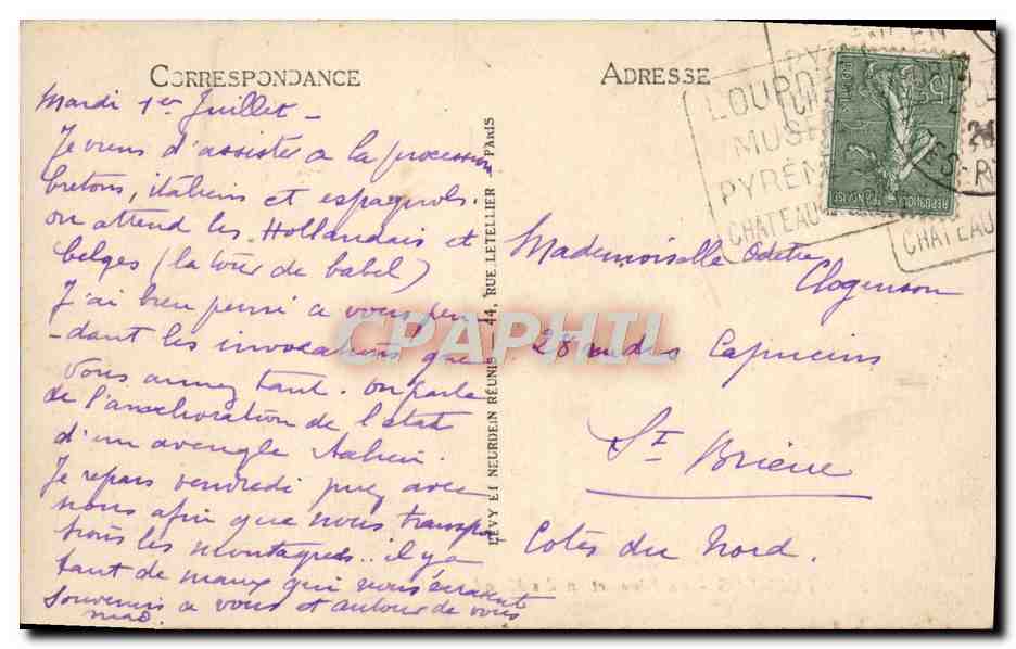 CPA Lourdes La Benediction des Malades — Verso