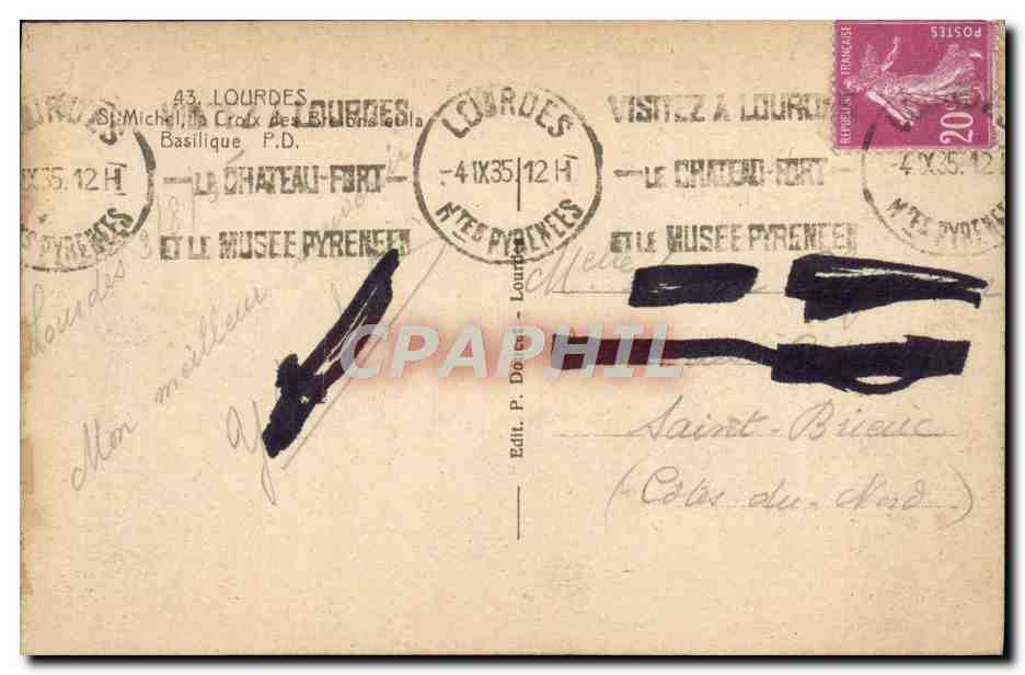 CPA Lourdes St Michel Basilique — Verso
