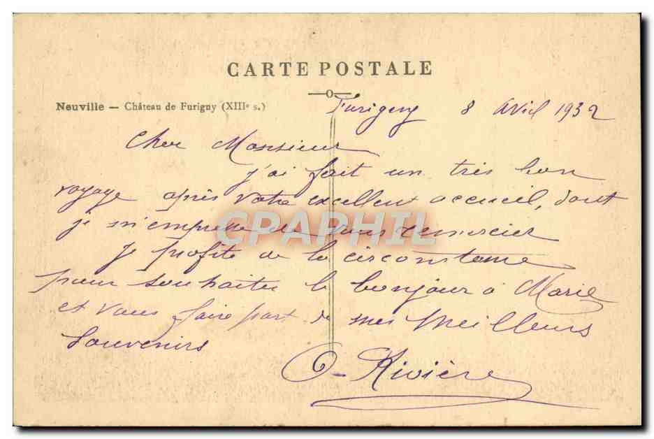 CPA Neuville Chateau de Furigny  — Back