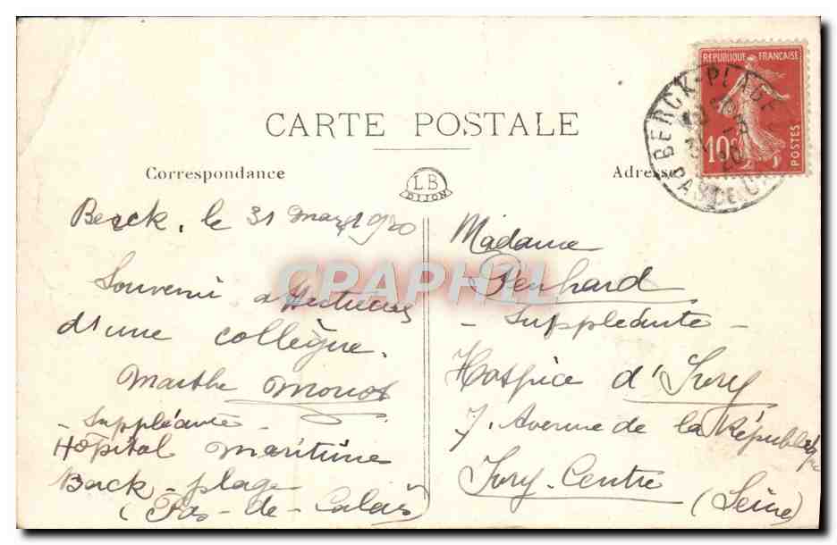 CPA Berck Plage Hopital Maritime Bateau — Rückseite