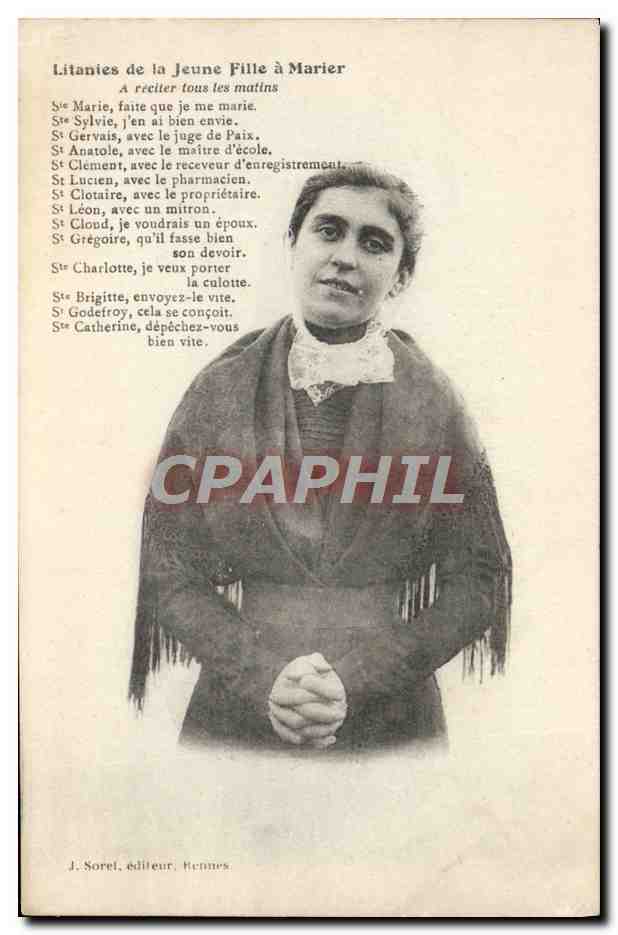 CPA Femme Folklore litanies de la jeune fille a marier 