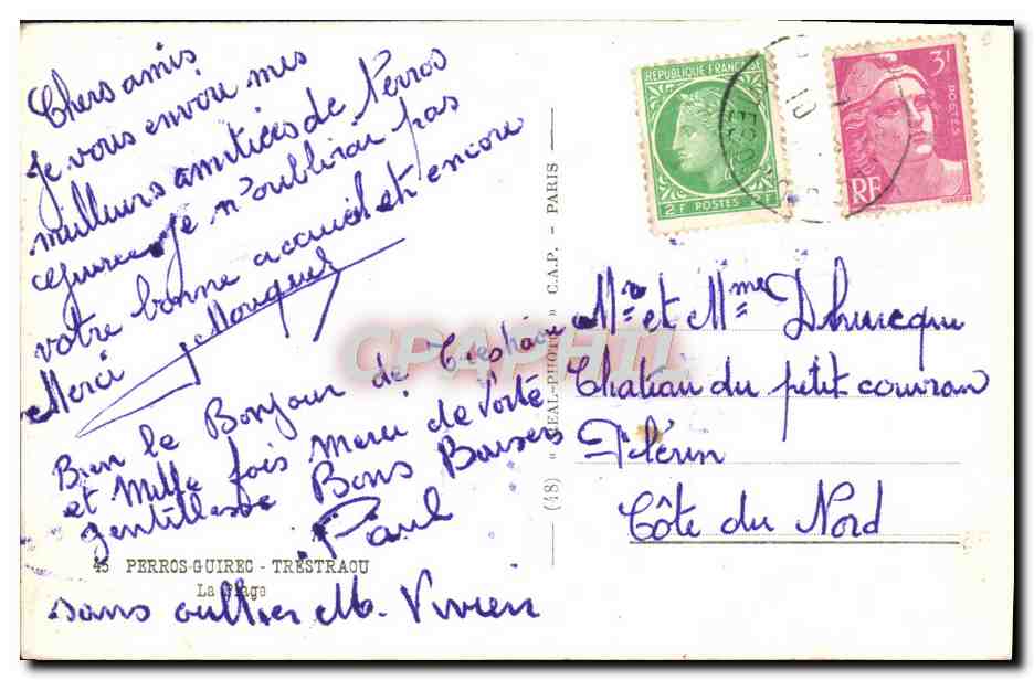 Ansicht der Strandpromenade und des Hotels in Perros-Guirec — Verlag C.A.B. — Rückseite