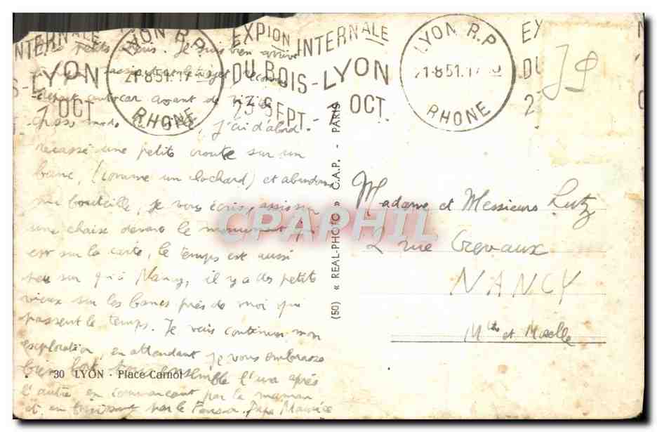 CPM Lyon Place Carnot — Verso