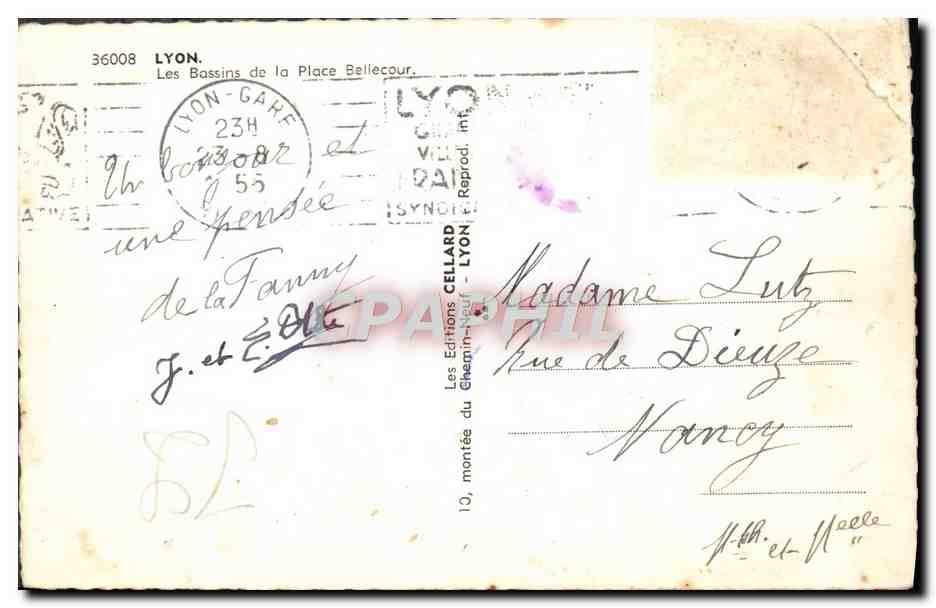 CPM Lyon Les Bassins de la Place Bellecour — Verso