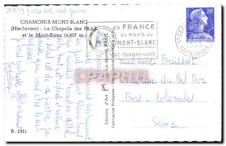 CPM Chamonix Mont Blanc La Chapelle des Praz et le Mont Blanc  — Verso