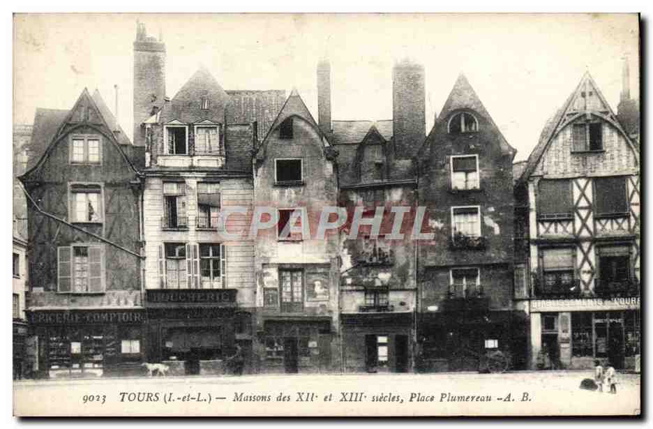 CPA Tours Maisons des 12 et 13eme Place Plumereau 
