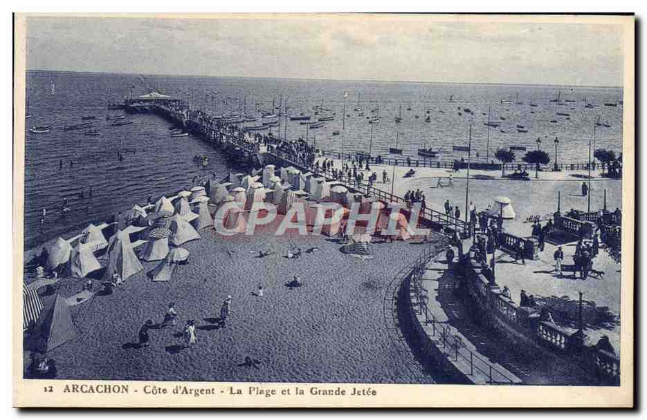 CPA Arcachon Cote d'Argent La plage et les grandes jetees