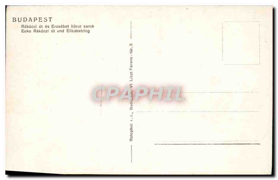 Budapest — Rákóczi út et Erzsébet körút — Rotaphot, 1. t., Budapest — Back