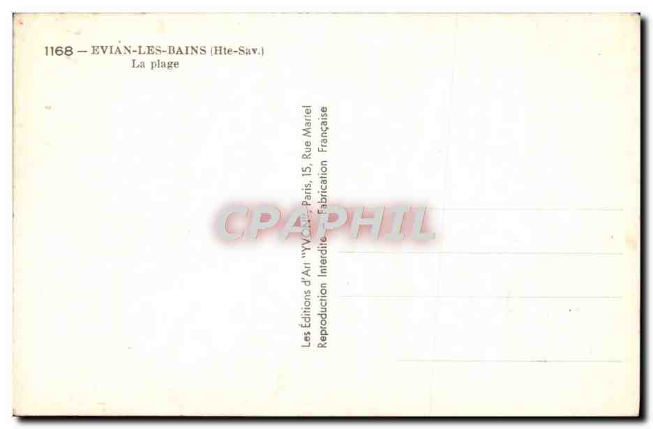Évian-les-Bains — La plage — Éditions d'Art 'Yvonne', Paris — Rückseite