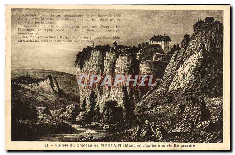 Ruines du Château de Mortain (Manche) — d'après une vieille gravure — Édition Gaby