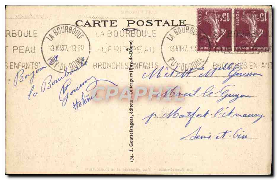 La Bourboule - Vue générale et le Funiculaire — J. Gouttefange, éditeur, n°174 — Back