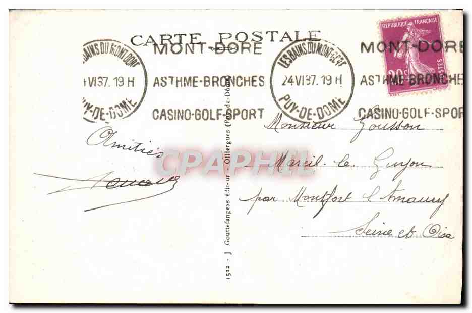 CPA Le Mont Dore Vue Generale — Verso