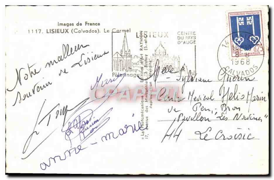 CPM Lisieux Le Carmel — Verso