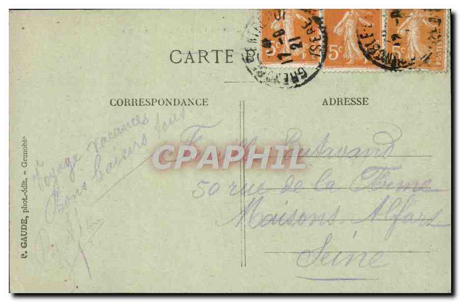 Grenoble — Vue de nuit et la Chaîne des Alpes — R. GAUDE, pliéd.-édit., Grenoble — Rückseite