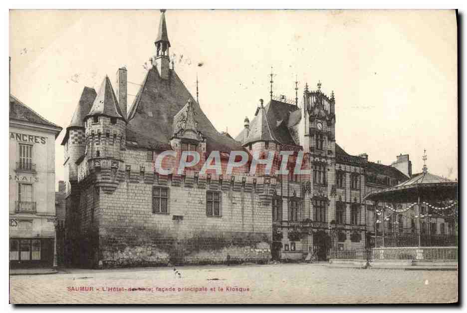 CPA Saumur Hotel De ville Facade principale et le kiosque