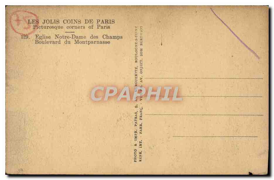 CPA Paris Eglise Notre Dame Des Champs Boulevard de Montparnasse — Rückseite