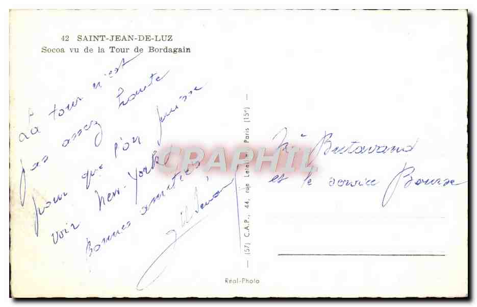 Socoa vu de la Tour de Bordagain — Saint-Jean-de-Luz — C.A.P. n°44 — Rückseite