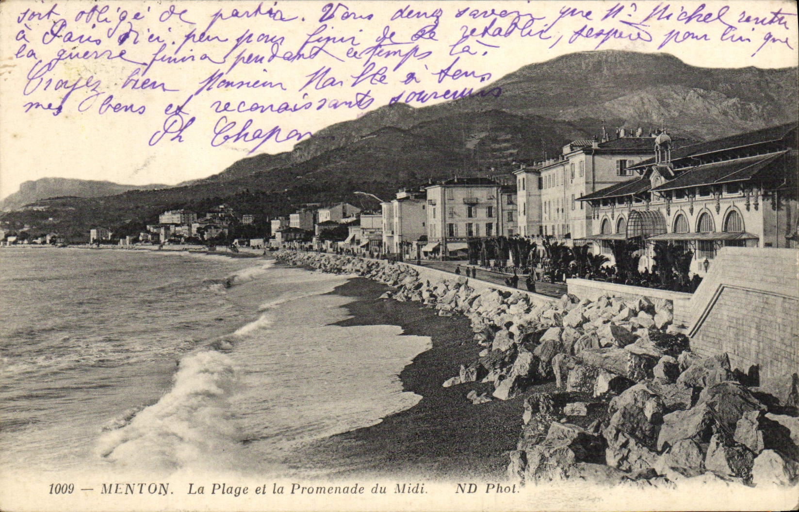 Menton. Die Strände und die Promenade du Midi — ND Phot. — Nr. 1009