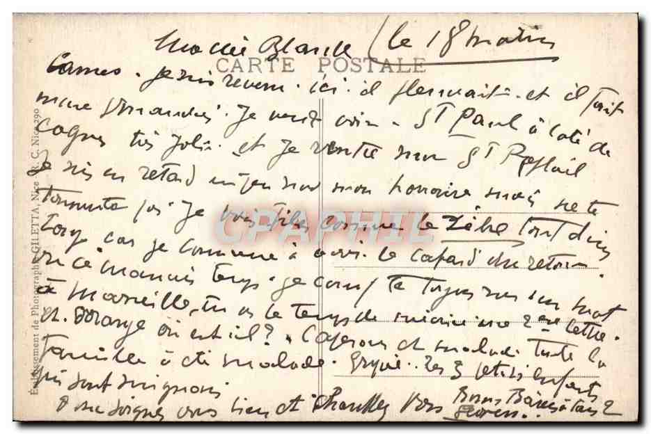 CPA Cannes Vue Prise de la Californie — Verso
