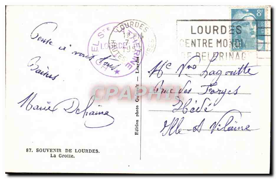 CPA Lourdes La grotte Bernadette — Rückseite