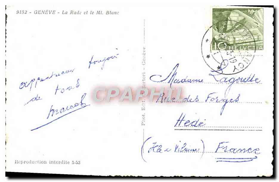 CPM Geneve La Rade et le Mt Blanc Bateau — Verso