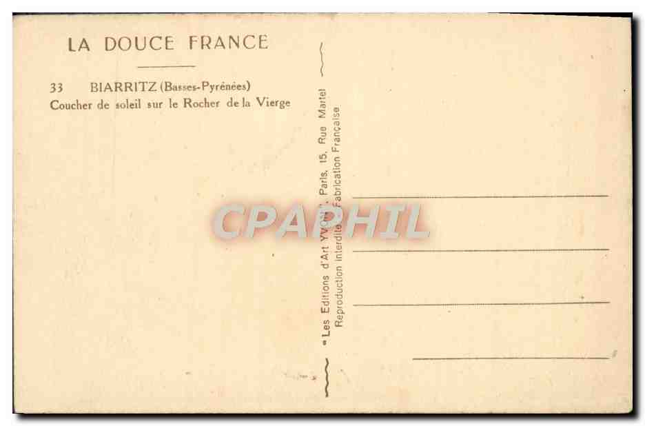 CPA Biarritz Coucher De Soleil Sur Le Rocher De La Vierge — Verso