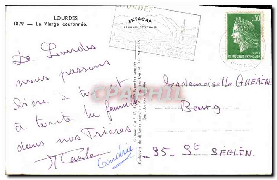 CPM Lourdes La Vierge Couronnee — Verso
