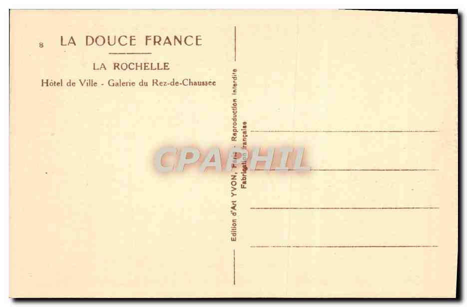 La Rochelle — Hôtel de Ville - Galerie du Rez-de-Chaussée — Édition d'Art YVON, Paris — Verso